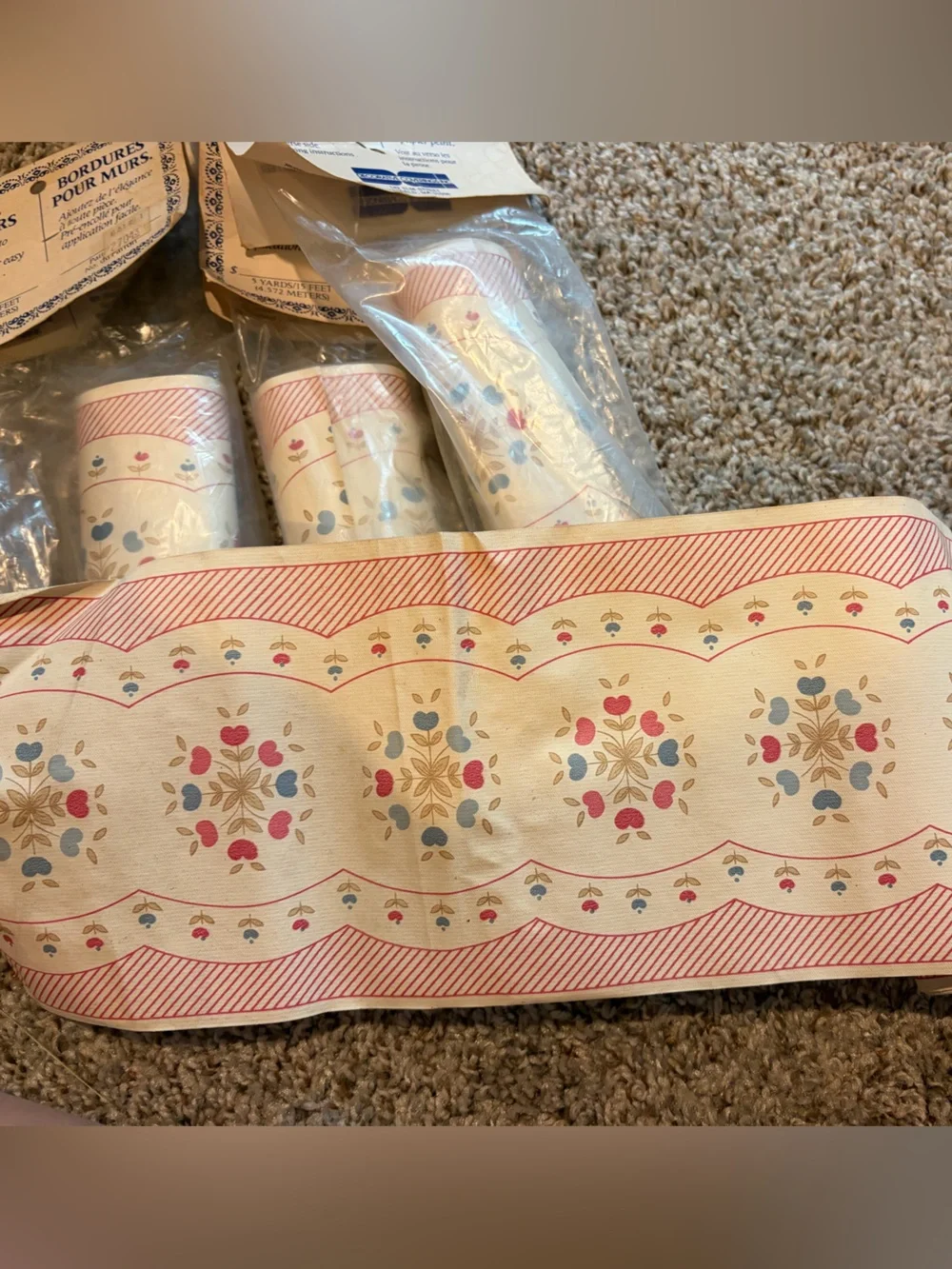 Vintage Pink and Cream Floral Wall Border Wallpaper